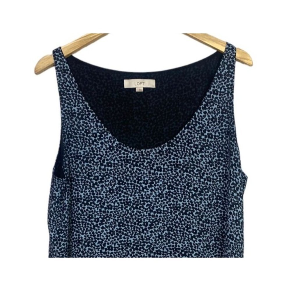 Ann Taylor LOFT Sleeveless Floral Print Silk Feel Blouse Lined L Blue Grey #2558 - Picture 2 of 12